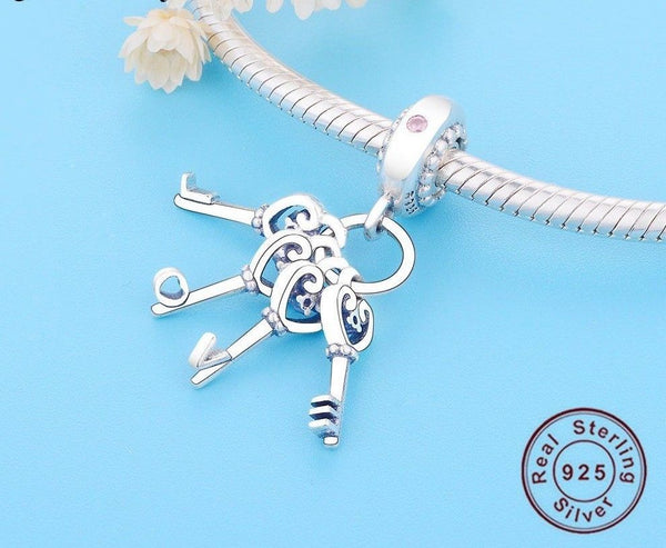 925 Sterling Silver KEYS OF LOVE Dangle Pendant Charm