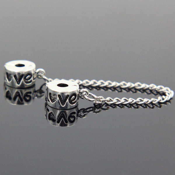 Silver Plated Love clip on safety chain