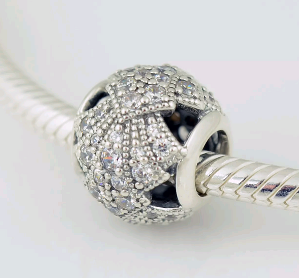 925 Silver crystal Pave Paper Fan Ball charm