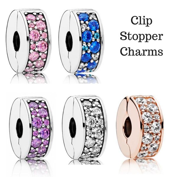 Elegance CZ Pave Stone slim Spacer Stopper Clip Charm