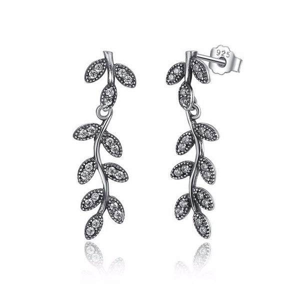 pandora style Dazzling SHIMMERING LEAVES Drop Earrings