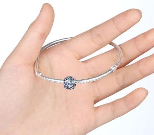 Silver Sterling Blue crystal Pave Mosaic Ball Charm