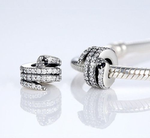 New Silver Sparkling Snake CZ Stone Pendant Charm