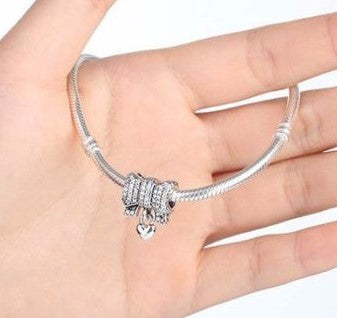 Silver Sterling Bow & Heart Dropper Dangle Charm