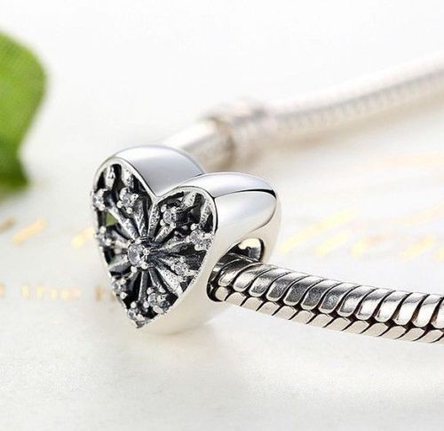 Silver Sterling Heart of winter snowflake ice crystal frosted Charm