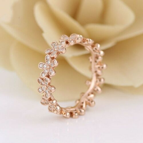 925 Sterling Silver Rose Gold DAZZLING DAISY BAND Stackable Ring