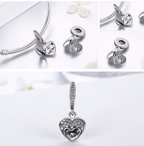 Silver Sterling I love my mom mum open heart charm