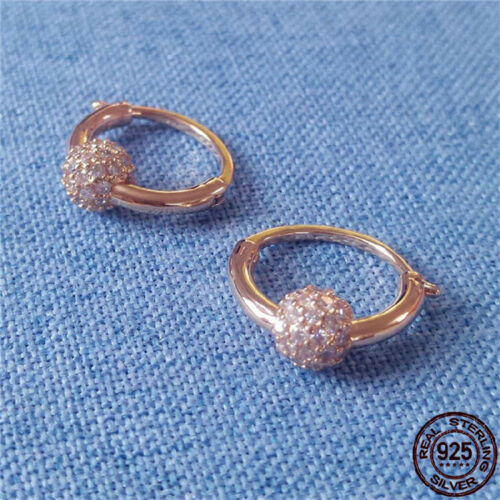 925 Silver Sterling Rose Gold Pave ball hoop Earrings