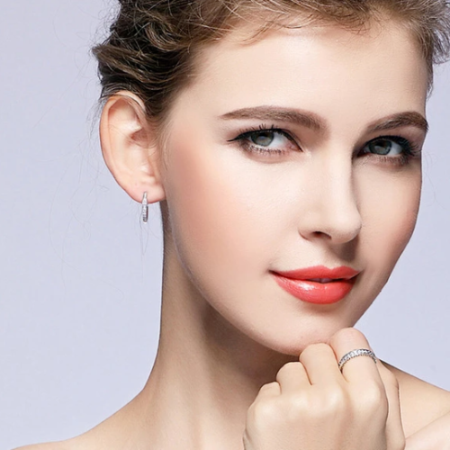 925 Silver Sterling ROUND HOOP Sparkling Earrings