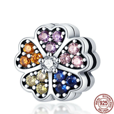 925 Silver Sparkling Daisy Flower Clip Charm Fits Reflexions bracelets