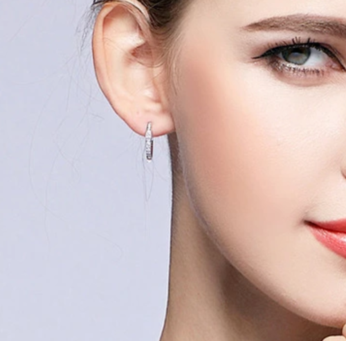 925 Silver Sterling ROUND HOOP Sparkling Earrings