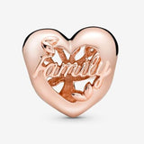 925 Silver rose gold openwork family tree hearts charm