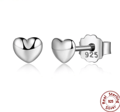 Silver Sterling Plain Petite Love Heart Studs