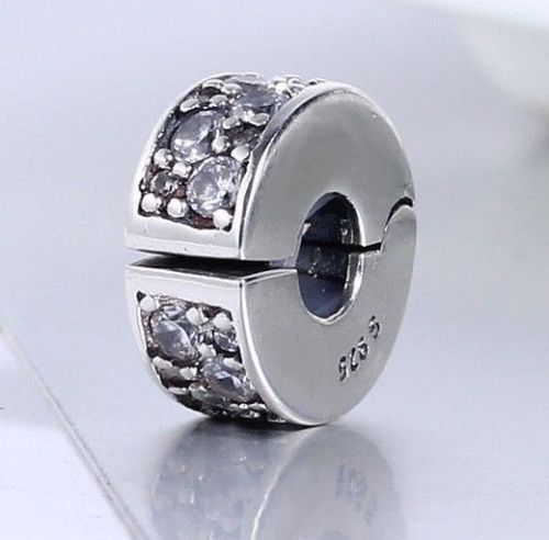 Elegance CZ Pave Stone slim Spacer Stopper Clip Charm pandora