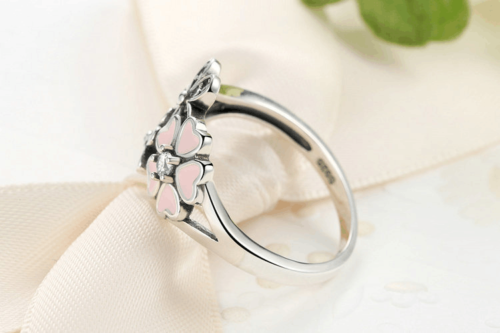Silver Sterling Poetic Bloom Pink Triple 3 Daisy cz Ring