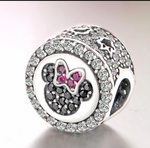 Silver Sterling duo Mickey Minnie Mouse Pave Charm