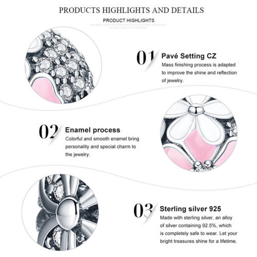 Poetic bloom daisy flower Clip Stopper Lock Charm fits pandora bracelets