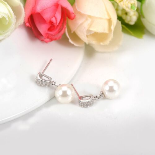 Silver Sterling Delicate Luminous Pearl Drop stone earrings
