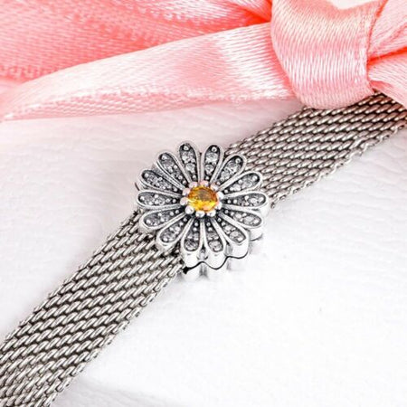 925 Sterling Silver Sparkling Snowflake Pave flower charm