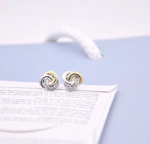 Silver Sterling two tone interlinked circles earrings