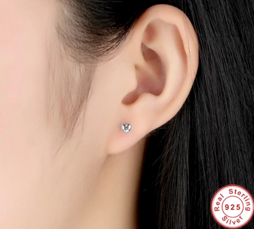 Silver Sterling Plain Petite Love Heart Studs