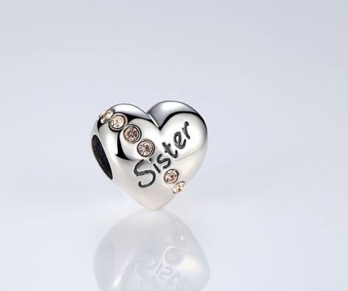 Sister Love Heart stone Charm