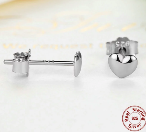 Silver Sterling Plain Petite Love Heart Studs