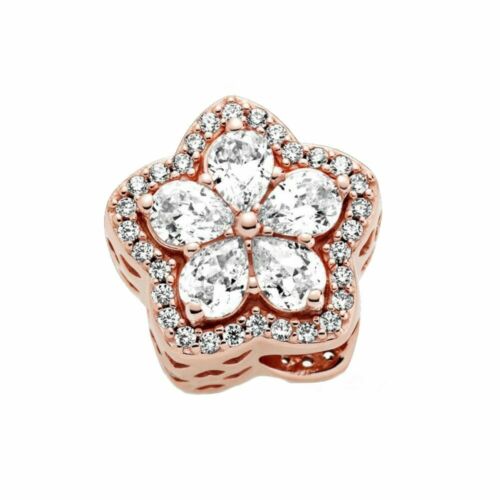 925 Rose Gold Sparkling Snowflake Pave flower charm