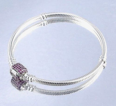 Silver Pave Heart Clasp Moments Starter snake chain Charm Bracelet
