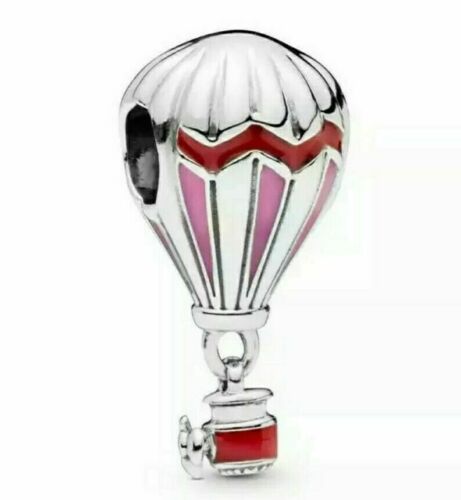925 Sterling Silver Red hot air balloon travel charm