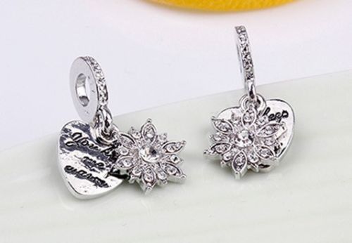 Silver Plated snowflake love heart you keep me warm Charm