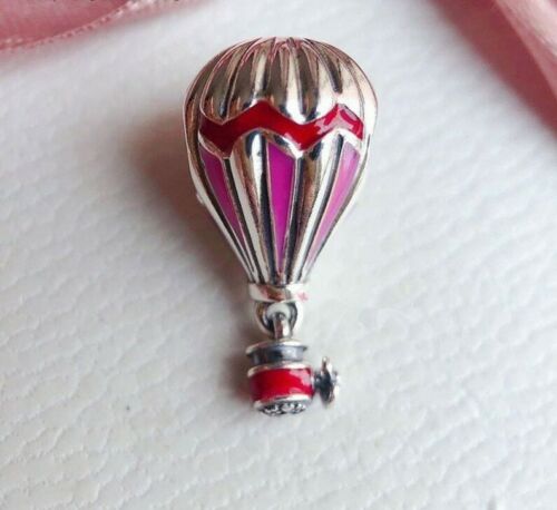 925 Sterling Silver Red hot air balloon travel charm