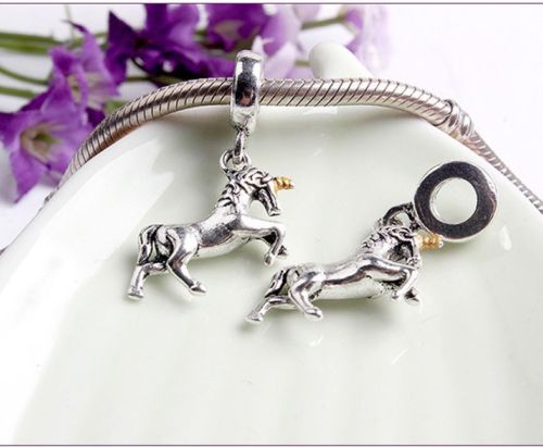 Running unicorn gold horn dangle pendant Charm