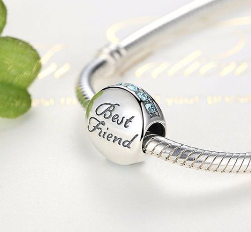 BEST FRIENDS BFF Round Blue Stone Charm pandora style compatible