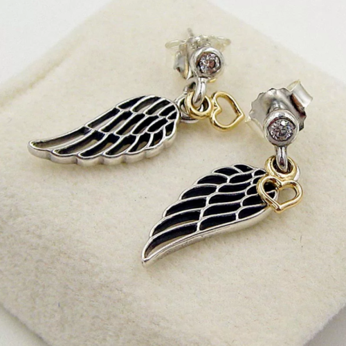 925 SILVER LOVE & GUIDANCE FEATHER LUCKY WING EARRINGS STUDS