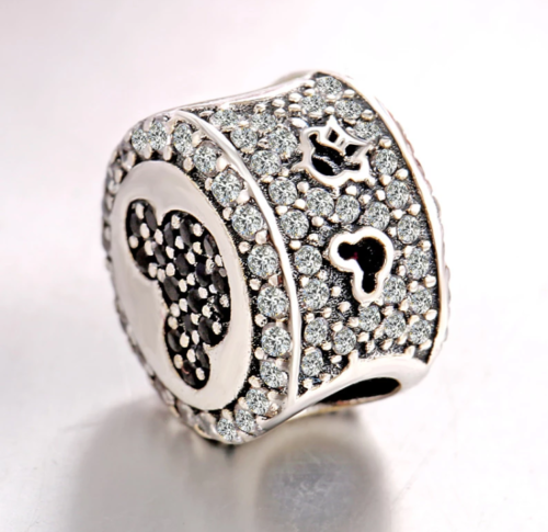 Silver Sterling duo Mickey Minnie Mouse Pave Charm