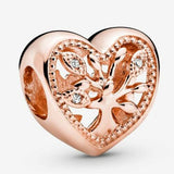 925 Silver rose gold openwork family tree hearts charm