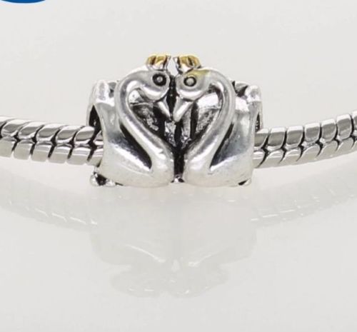 Silver Plated Love twin Swan Embrace Charm fits pandora