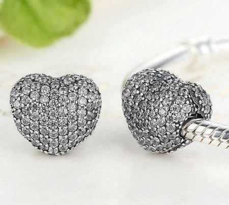 Silver Sterling Pave Heart Stopper Clip