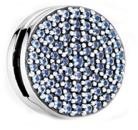 925 Silver Pave BLUE DROPLET CLIP CHARM Fits Reflexions bracelets