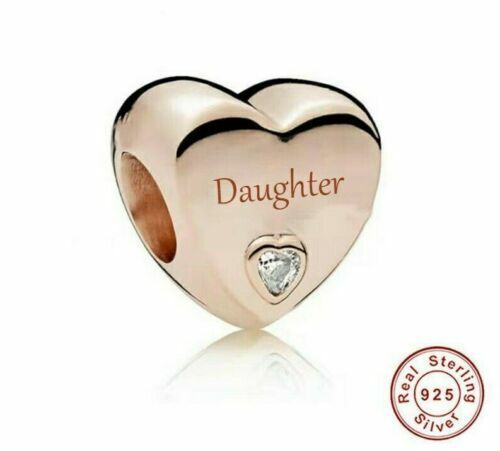 925 Sterling Silver ROSE GOLD Family Love Heart Charm