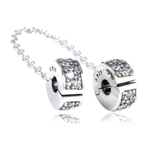 pandora fit pave clip on safety chain