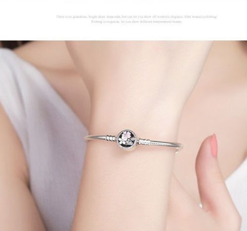 925 Silver pandora Starter snake chain Bracelet Poetic Bloom Daisy Clasp