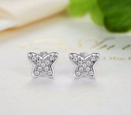 Silver Sterling Dazzling Minnie key Mouse bow stone Earrings