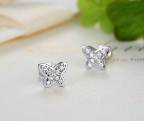Silver Sterling Sparkling Petite Butterfly Earrings