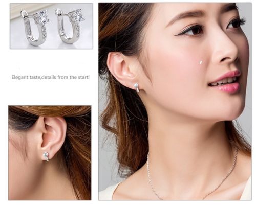 Silver Sterling Dazzling best friends U Shape zircon earrings