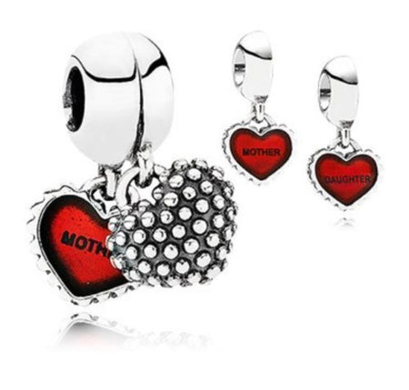 925 Silver Daughter and Mother Day Love Heart Mum Dangle Pendant Charm