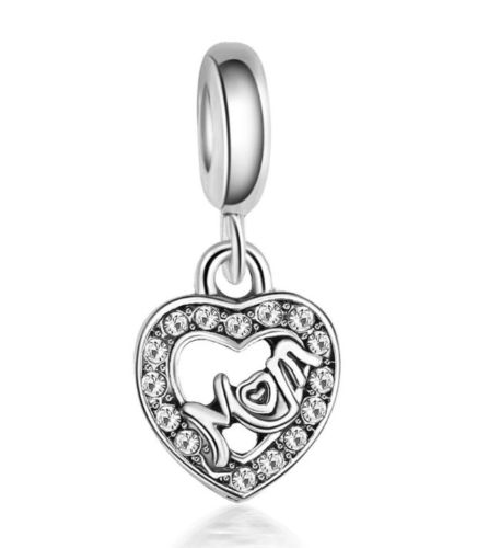 Silver Plated Centre Of My Mom Mum Heart Mother's Day Pendant Charm