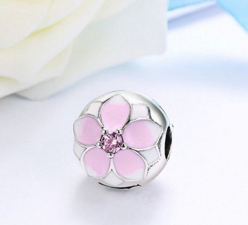 Pink Magnolia lock Stopper Clip Bead Charm