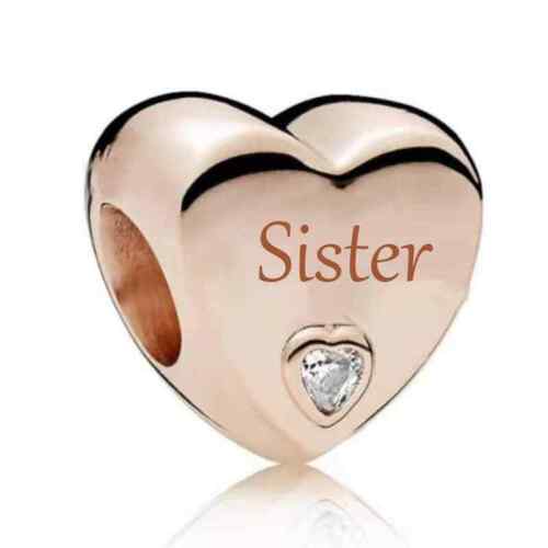 925 Sterling Silver ROSE GOLD Family Love Heart Charm